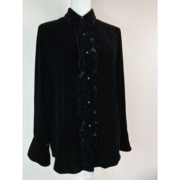 Lauren‎ Ralph Lauren women's medium black velvet long sleeve button down tunic - Picture 2 of 7